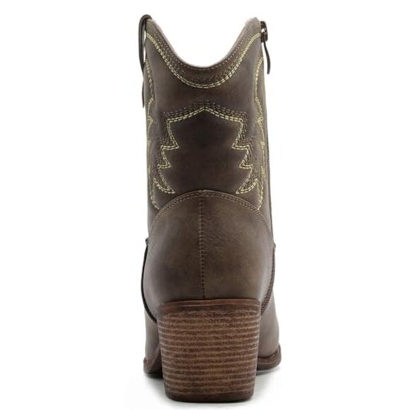 Women's Cowgirl Ankle Boots Embroidered Stitching Low Heel Western - Picture 6 of 8